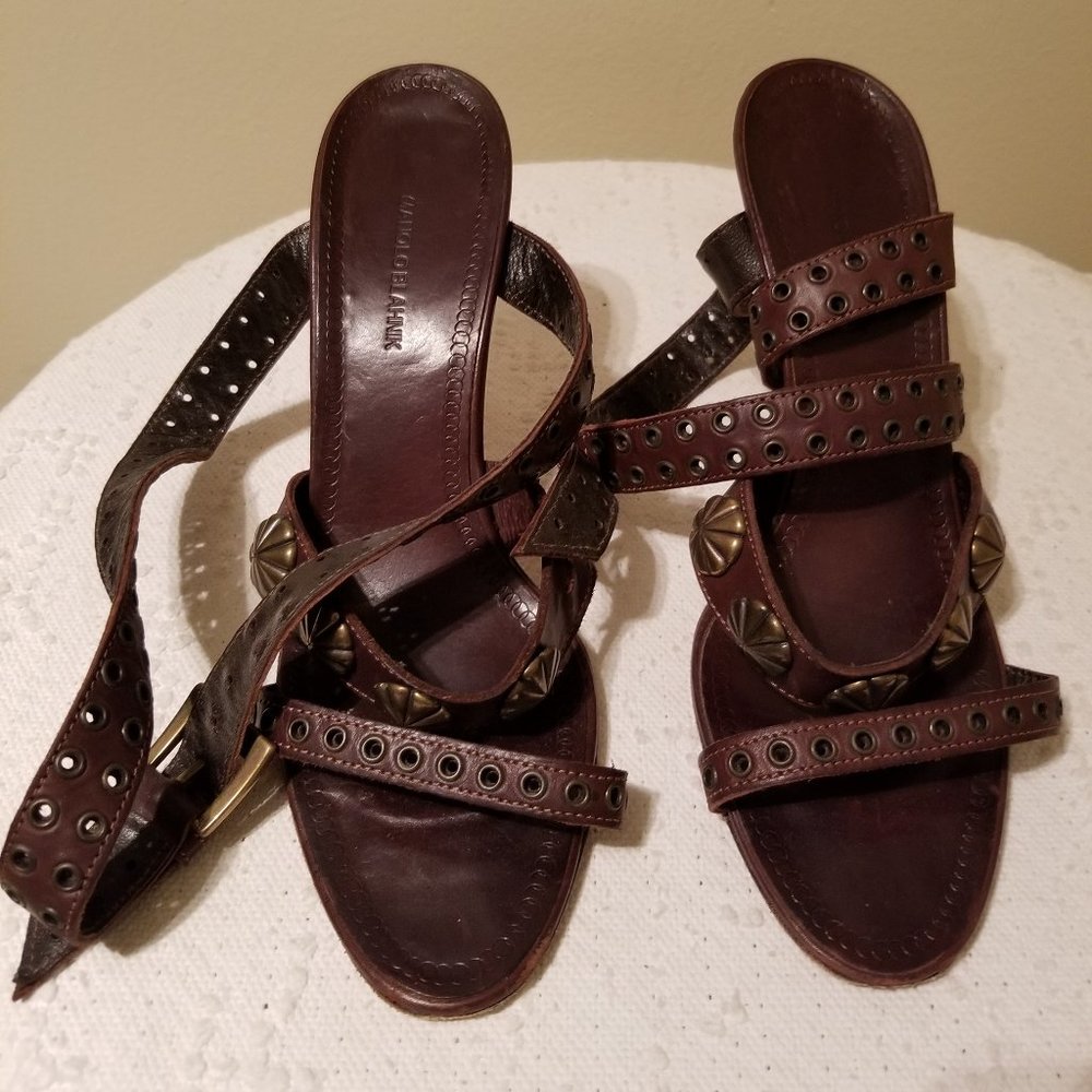 Manolo Blahnik Brown Leather Strappy Heels